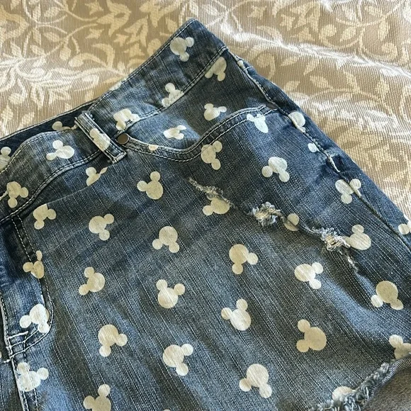 Disney Denim Shorts with White Mickey Mouse Pattern - Picture 3 of 8